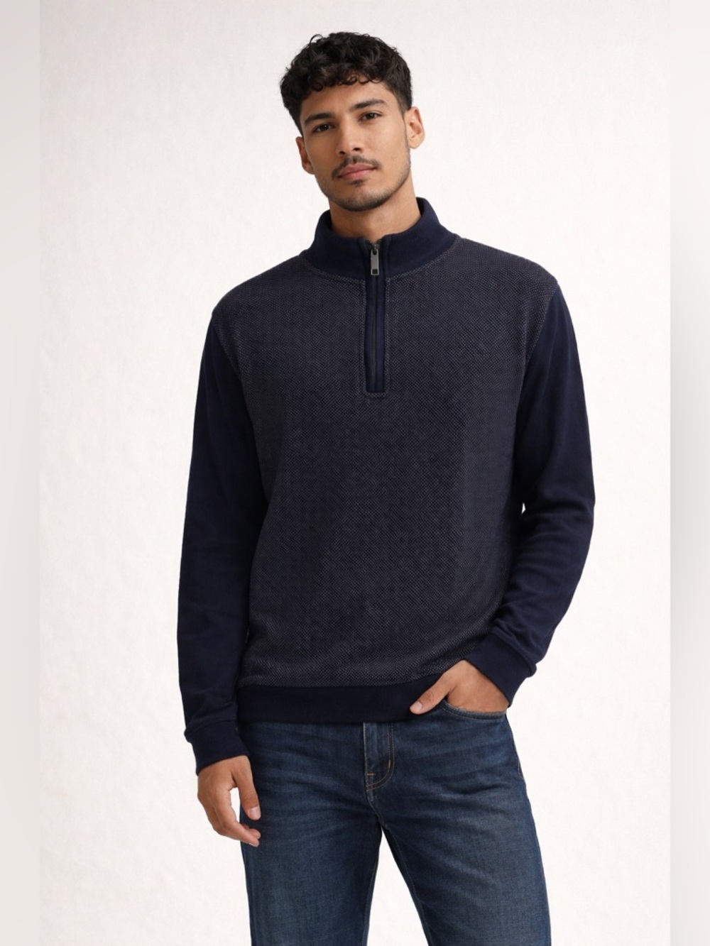 Ted Baker Black Half Zip Sweater | Textured Preppy Pullover